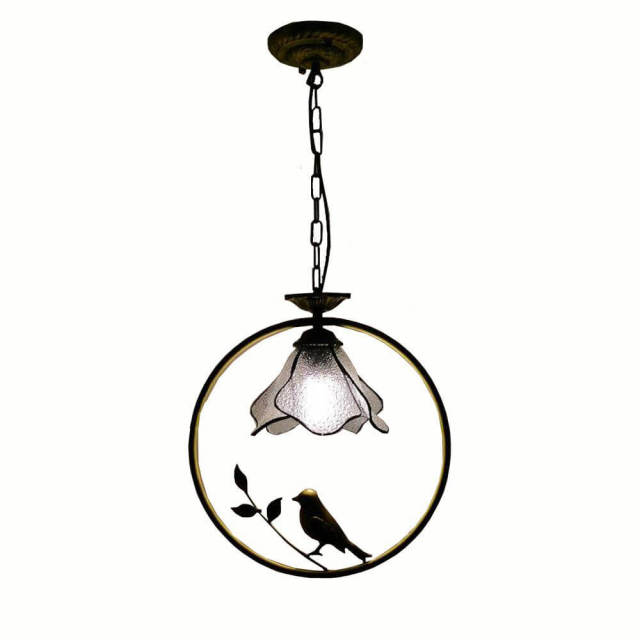 Tiffany Bird Circle Corridor Pendant Lamp Bar Counter Balcony Getal Glass Shade Hanging Light Hallway Mediterranean Dining Room Drop Lights