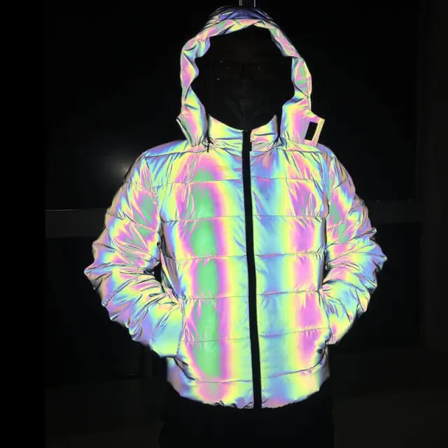 OOVOV Detachable Hooded Reflective Jacket Loose Glowing Parka Winter Men Women Luminous Casual Coat padded Hoodies Warm Streetwear Coat