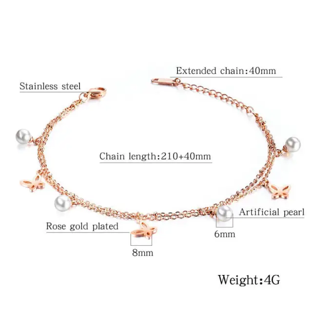 Women Anklets Butterfly Bow Girls Anklet Titanium Steel Rose Gold Anklet Accessories Girlfriend Birthday Gift Jewelry