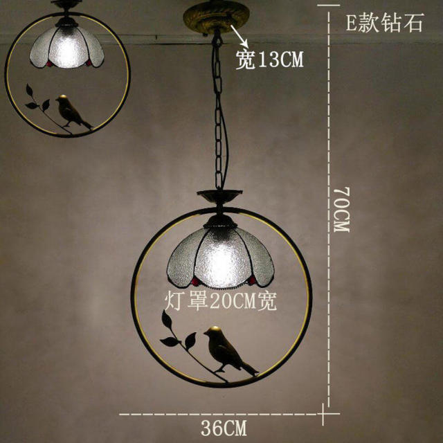 Tiffany Bird Circle Corridor Pendant Lamp Bar Counter Balcony Glass Hanging Light Hallway Mediterranean Dining Room Drop Lights