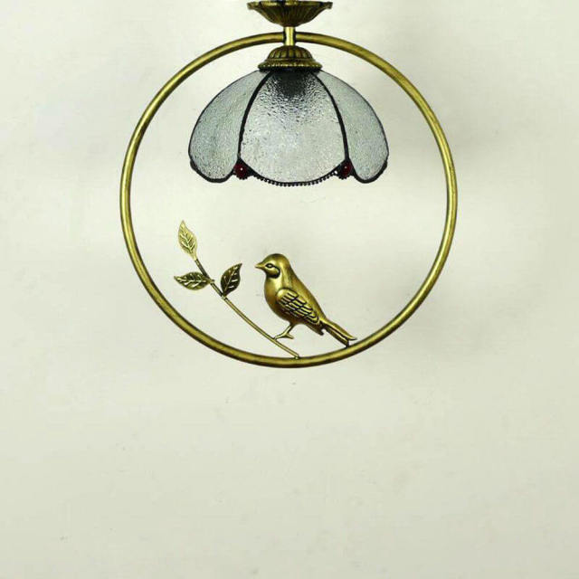 Tiffany Bird Circle Corridor Pendant Lamp Bar Counter Balcony Glass Hanging Light Hallway Mediterranean Dining Room Drop Lights