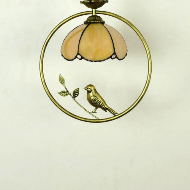 Tiffany Bird Circle Corridor Pendant Lamp Bar Counter Balcony Glass Hanging Light Hallway Mediterranean Dining Room Drop Lights