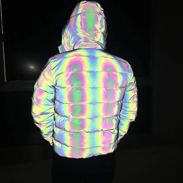 OOVOV Detachable Hooded Reflective Jacket Loose Glowing Parka Winter Men Women Luminous Casual Coat padded Hoodies Warm Streetwear Coat