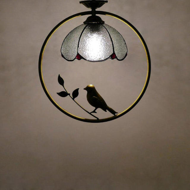 Tiffany Bird Circle Corridor Pendant Lamp Bar Counter Balcony Glass Hanging Light Hallway Mediterranean Dining Room Drop Lights