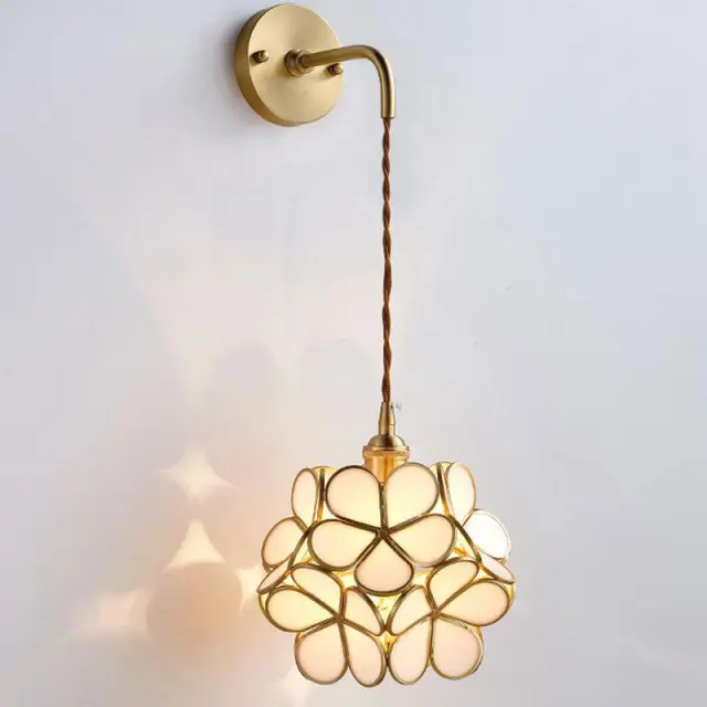 OOVOV Copper Glass Flower Bedsides Wall Lights Nordic Living Room Study Room Balcony Corridor Stairs Wall Lamp