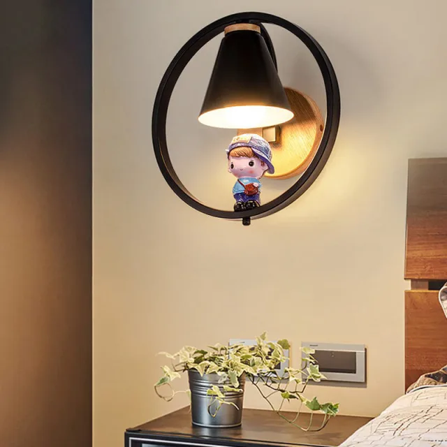 OOVOV Creative Black White Iron Boy Girl Wall Lamps Living Room Bedroom Balcony Corridor Stairs Nordic Wall Lights