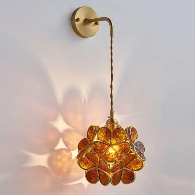 OOVOV Copper Glass Flower Bedsides Wall Lights Nordic Living Room Study Room Balcony Corridor Stairs Wall Lamp