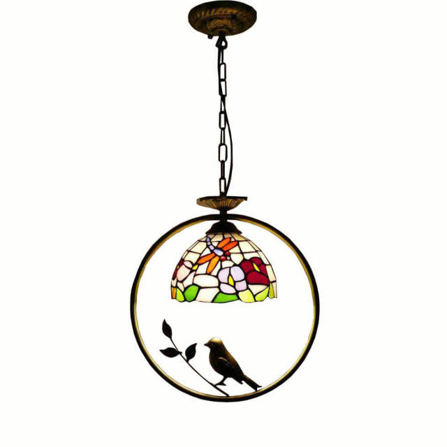 Tiffany Bird Circle Corridor Pendant Lamp Bar Counter Balcony flower Glass Hanging Light Hallway Mediterranean Dining Room Drop Lights