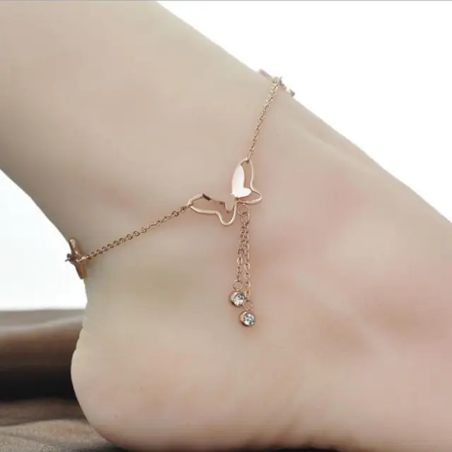 Women Anklets Butterfly Bow Girls Anklet Titanium Steel Rose Gold Anklet Accessories Girlfriend Birthday Gift Jewelry