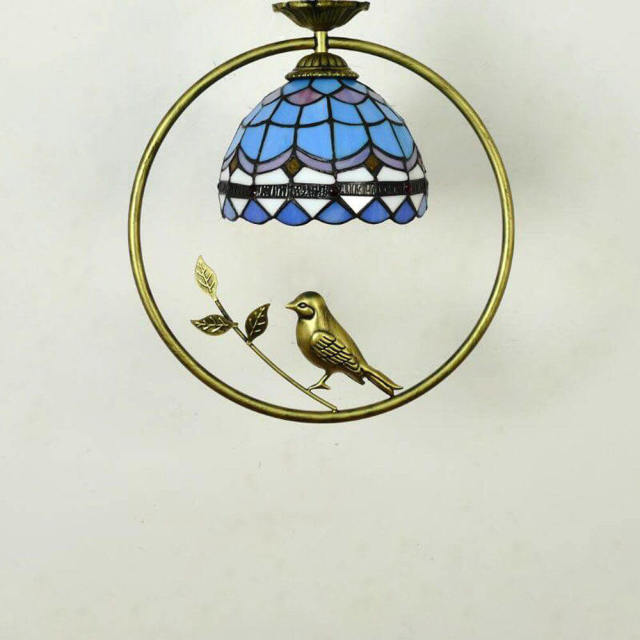 Tiffany Bird Circle Corridor Pendant Lamp Bar Counter Balcony flower Glass Hanging Light Hallway Mediterranean Dining Room Drop Lights