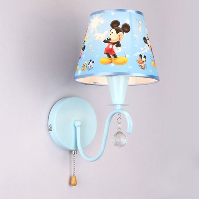 OOVOV Wall Sconces Cartoon Wall Light With Fabric Lampshade and Rope Switch For Baby Room Boys Girls Room Bedroom Bedside