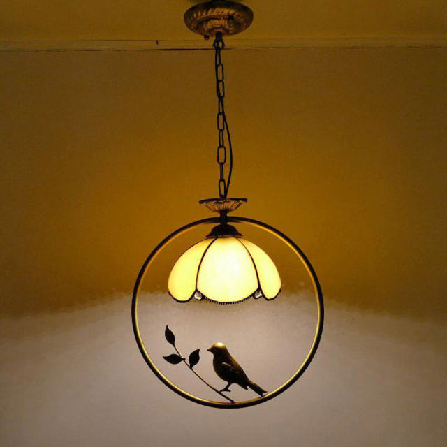 Tiffany Bird Circle Corridor Pendant Lamp Bar Counter Balcony Glass Hanging Light Hallway Mediterranean Dining Room Drop Lights