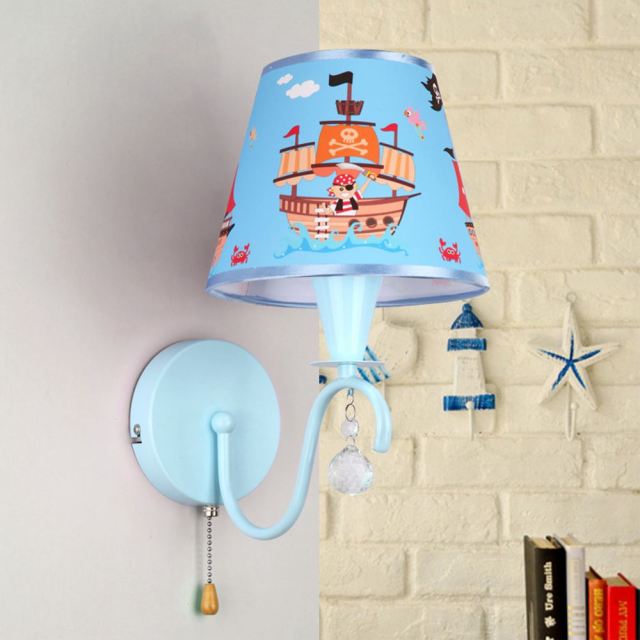 OOVOV Wall Sconces Cartoon Wall Light With Fabric Lampshade and Rope Switch For Baby Room Boys Girls Room Bedroom Bedside