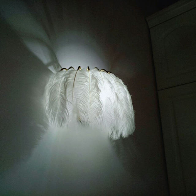 OOVOV Creative Feather Bedsides Wall Lights Princess Room Living Room Balcony Corridor Stairs Wall Lamp White Black