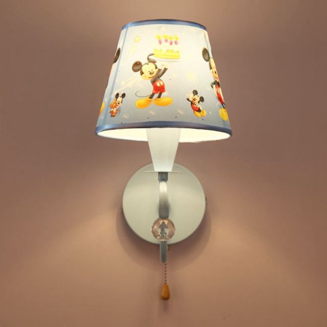 OOVOV Wall Sconces Cartoon Wall Light With Fabric Lampshade and Rope Switch For Baby Room Boys Girls Room Bedroom Bedside