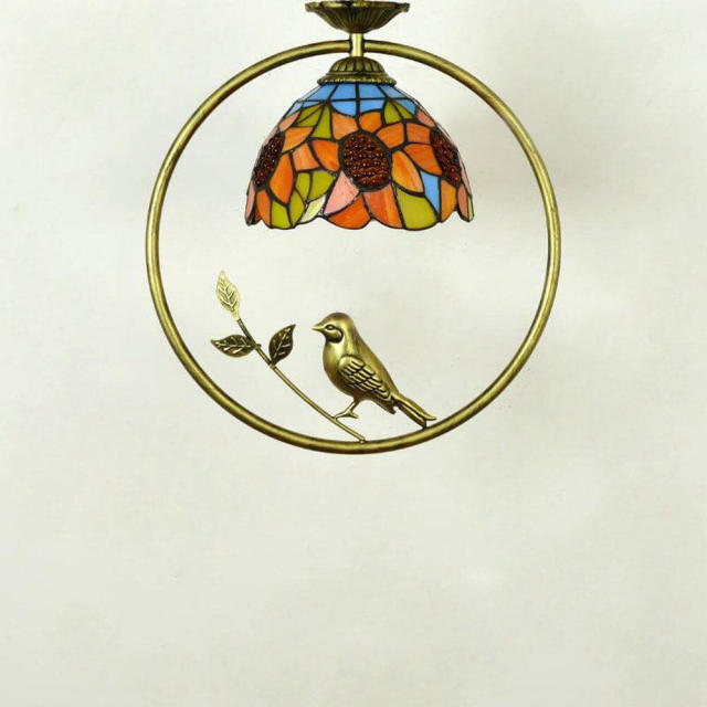 Tiffany Bird Circle Corridor Pendant Lamp Bar Counter Balcony flower Glass Hanging Light Hallway Mediterranean Dining Room Drop Lights