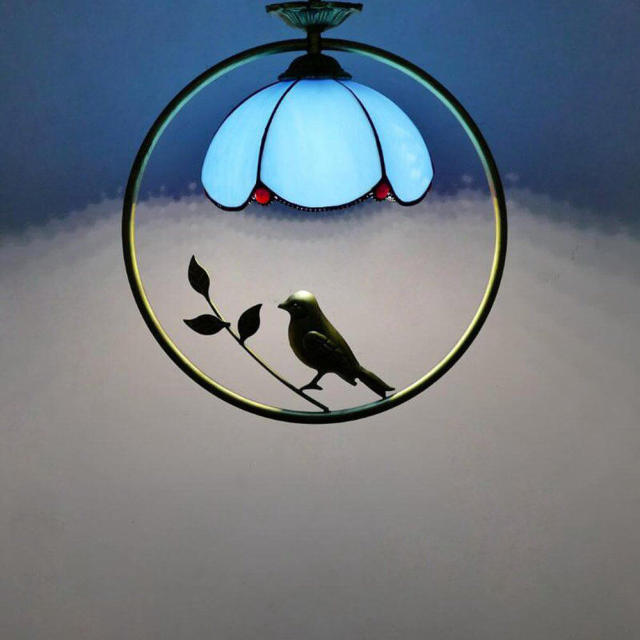 Tiffany Bird Circle Corridor Pendant Lamp Bar Counter Balcony Glass Hanging Light Hallway Mediterranean Dining Room Drop Lights