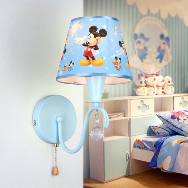 OOVOV Wall Sconces Cartoon Wall Light With Fabric Lampshade and Rope Switch For Baby Room Boys Girls Room Bedroom Bedside