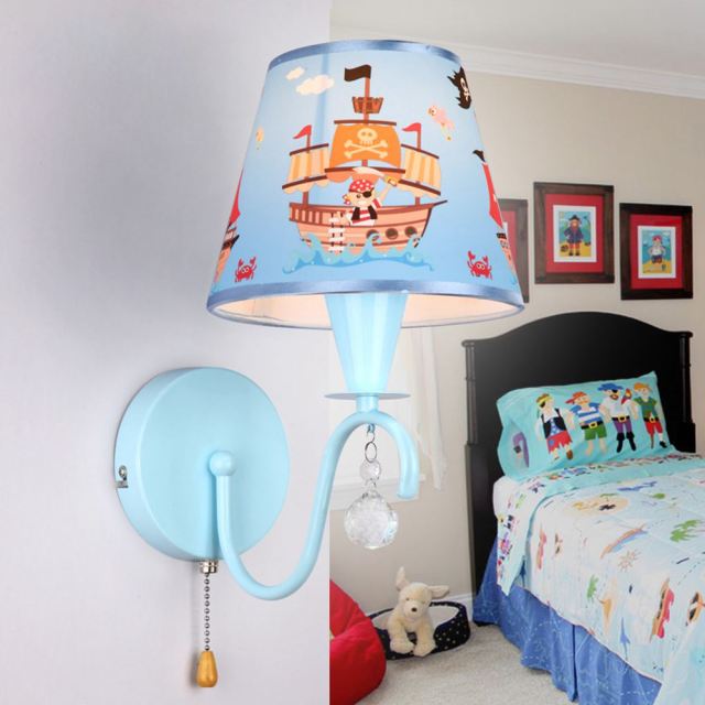 OOVOV Wall Sconces Cartoon Wall Light With Fabric Lampshade and Rope Switch For Baby Room Boys Girls Room Bedroom Bedside