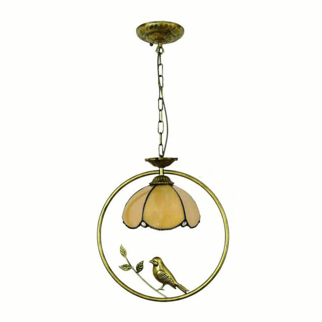 Tiffany Bird Circle Corridor Pendant Lamp Bar Counter Balcony Glass Hanging Light Hallway Mediterranean Dining Room Drop Lights