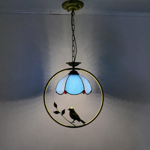 Tiffany Bird Circle Corridor Pendant Lamp Bar Counter Balcony Glass Hanging Light Hallway Mediterranean Dining Room Drop Lights
