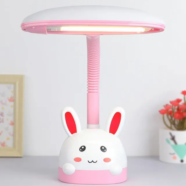 Dimmable LED Eye Protection Table Lamp for Kids Cartoon Desk Lamp with One-Button Switch 360° Adjustable Hose Replaceable lamp Sources Plug-in Table L