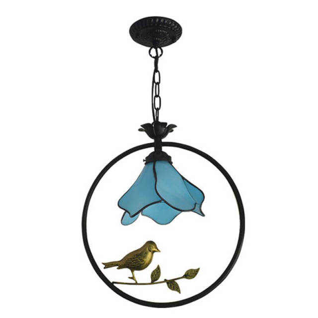 Tiffany Bird Circle Corridor Pendant Lamp Bar Counter Balcony Getal Glass Shade Hanging Light Hallway Mediterranean Dining Room Drop Lights