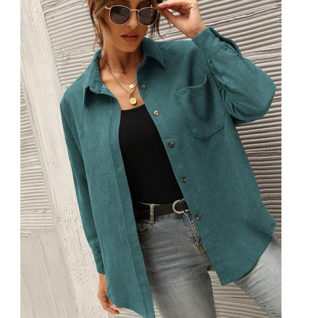 OOVOV Corduroy Shirts Women Tops Solid Blouses Female Long Sleeve Spring Autumn Ladies Shirts Loose Boyfriend Style Vintage Blouse