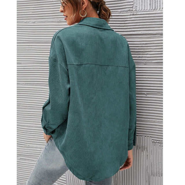 OOVOV Corduroy Shirts Women Tops Solid Blouses Female Long Sleeve Spring Autumn Ladies Shirts Loose Boyfriend Style Vintage Blouse
