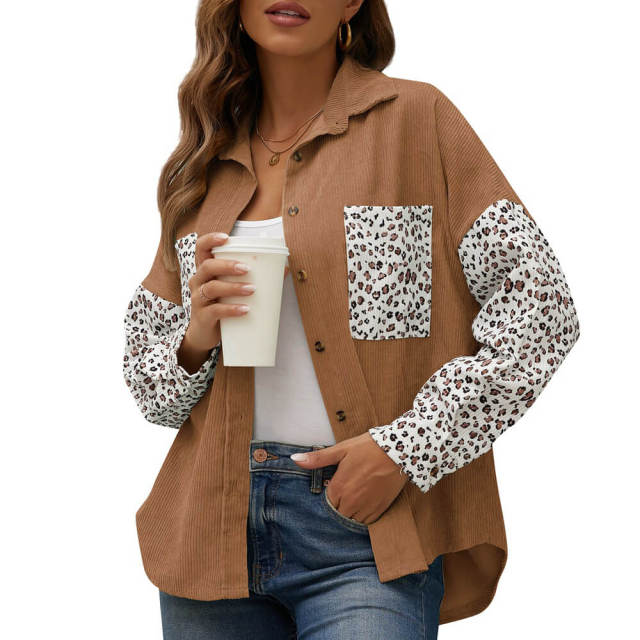 OOVOV Women Corduroy Button Down Pocket Shirts Casual Long Sleeve Oversized Blouses Tops S-XXL