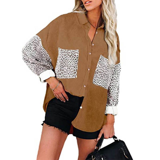 OOVOV Women Corduroy Button Down Pocket Shirts Casual Long Sleeve Oversized Blouses Tops S-XXL