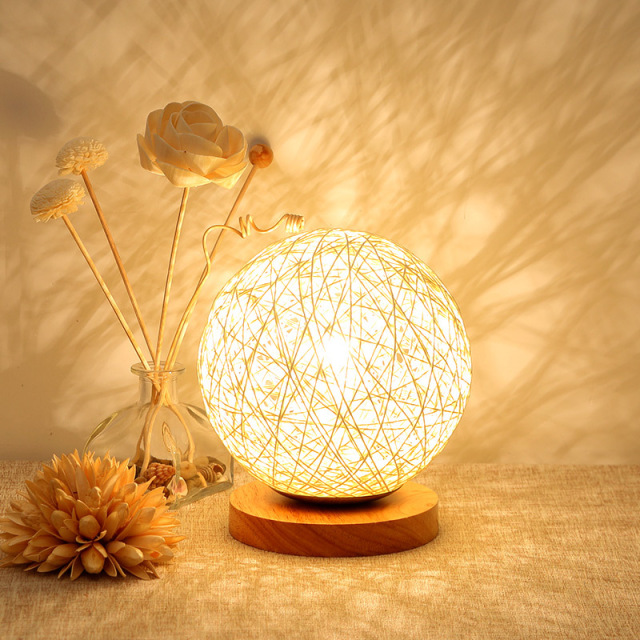 OOVOV 20cm Rattan Ball Kids Room Nightlight Fashion Bedroom Bedsides Baby Room Wood Mini Desk Lamp Table Lights