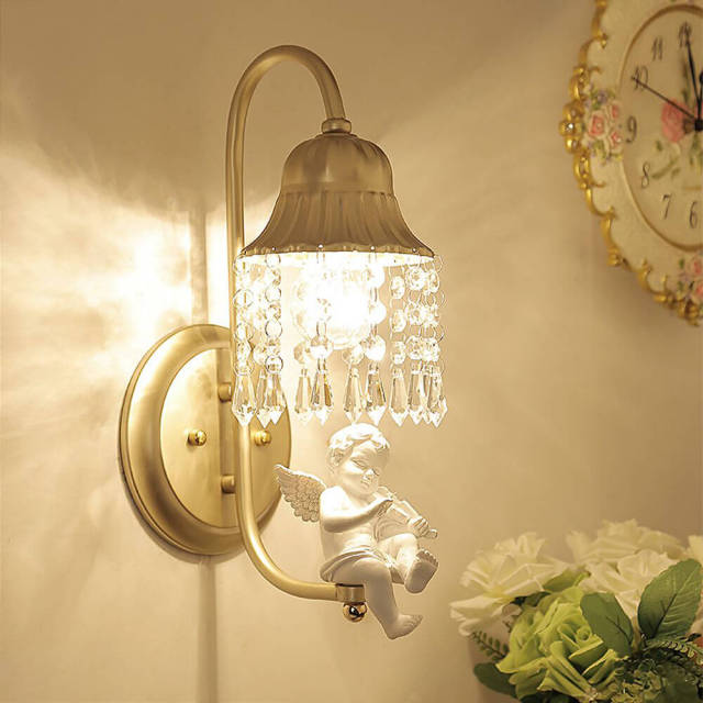 OOVOV Gold Iron Crystal Angel Wall Lamp Living Room Bedroom Bedsides Balcony Hallway Wall Lights