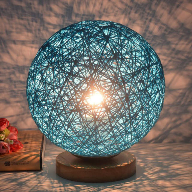 OOVOV 20cm Rattan Ball Kids Room Nightlight Fashion Bedroom Bedsides Baby Room Wood Mini Desk Lamp Table Lights