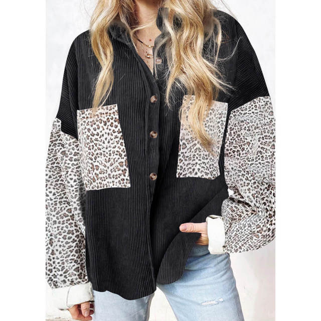 OOVOV Women Corduroy Button Down Pocket Shirts Casual Long Sleeve Oversized Blouses Tops S-XXL