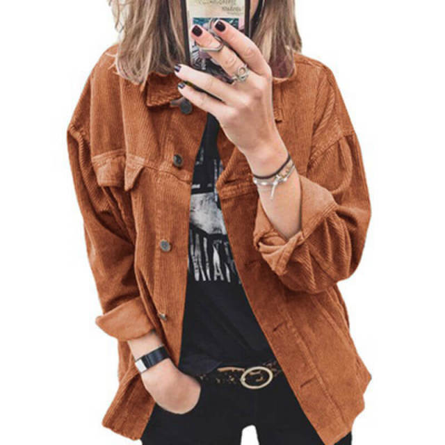 OOVOV Women Corduroy Shirts Tops Female Solid Long Sleeve Vintage Spring Autumn Blouses Loose Boyfriend Style