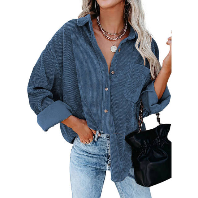 OOVOV Corduroy Shirts Women Tops Solid Blouses Female Long Sleeve Spring Autumn Ladies Shirts Loose Boyfriend Style Vintage Blouse