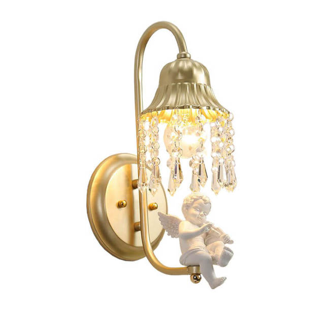 OOVOV Gold Iron Crystal Angel Wall Lamp Living Room Bedroom Bedsides Balcony Hallway Wall Lights