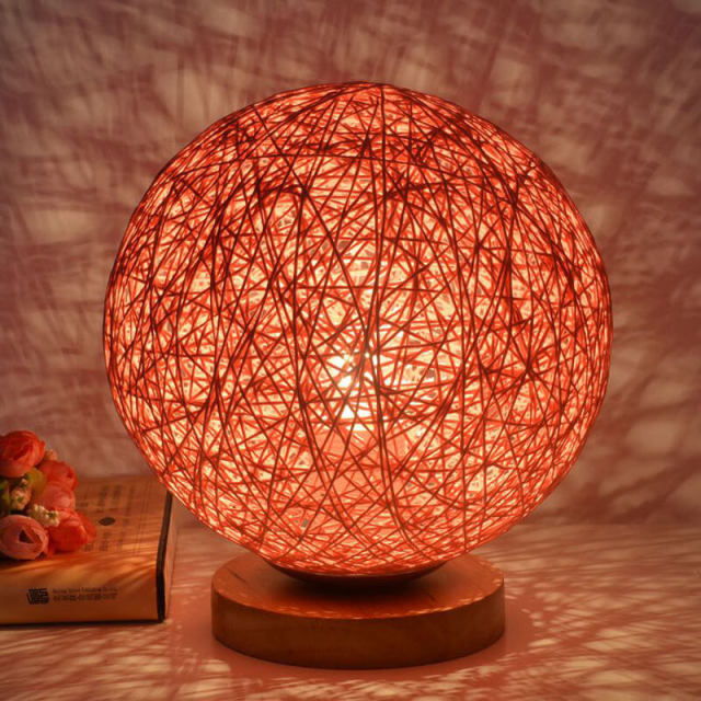 OOVOV 20cm Rattan Ball Kids Room Nightlight Fashion Bedroom Bedsides Baby Room Wood Mini Desk Lamp Table Lights