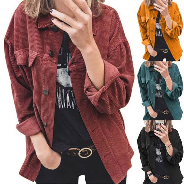 OOVOV Women Corduroy Shirts Tops Female Solid Long Sleeve Vintage Spring Autumn Blouses Loose Boyfriend Style