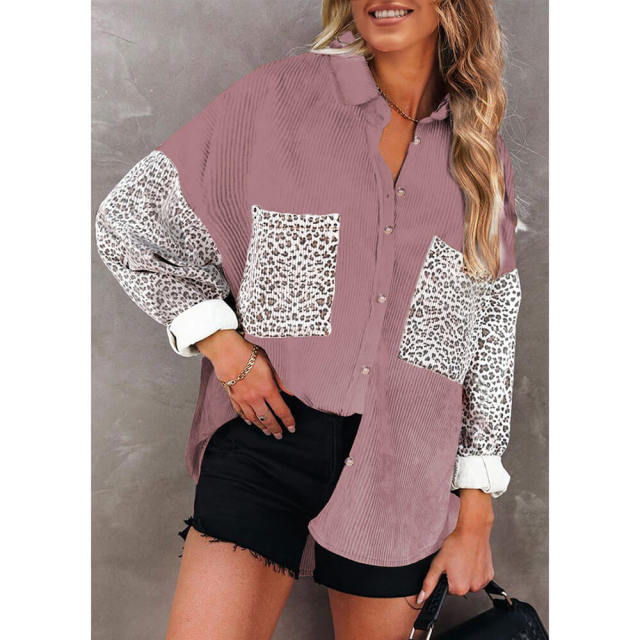 OOVOV Women Corduroy Button Down Pocket Shirts Casual Long Sleeve Oversized Blouses Tops S-XXL