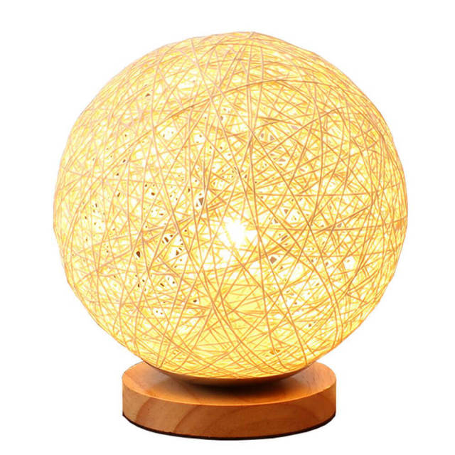 OOVOV 20cm Rattan Ball Kids Room Nightlight Fashion Bedroom Bedsides Baby Room Wood Mini Desk Lamp Table Lights