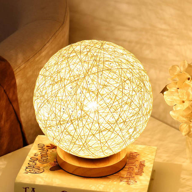 OOVOV 20cm Rattan Ball Kids Room Nightlight Fashion Bedroom Bedsides Baby Room Wood Mini Desk Lamp Table Lights