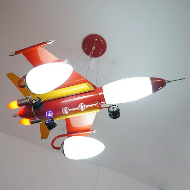 OOVOV Iron Airplane Boys Room Hanging Lamp Creative Kids Room Pendant Light Baby Room Cartoon Pendant Lamps