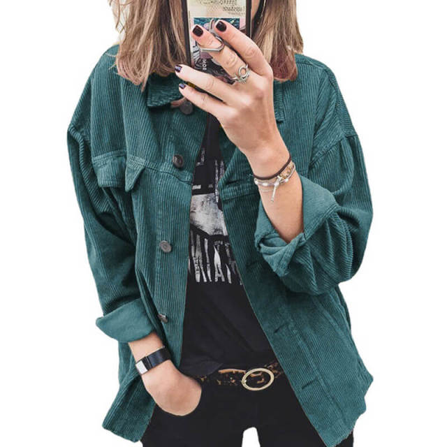 OOVOV Women Corduroy Shirts Tops Female Solid Long Sleeve Vintage Spring Autumn Blouses Loose Boyfriend Style