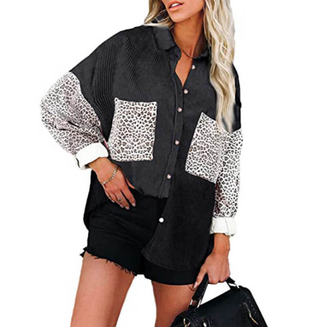 OOVOV Women Corduroy Button Down Pocket Shirts Casual Long Sleeve Oversized Blouses Tops S-XXL