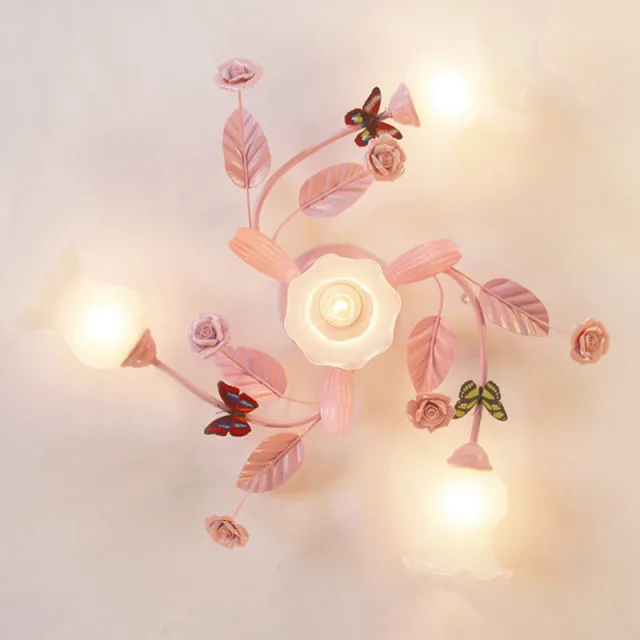 OOVOV Pink Flowers Girls Room Ceiling Lamps Creative Childrens Room Ceiling Lamp Girls Bedroom Ceiling Lights