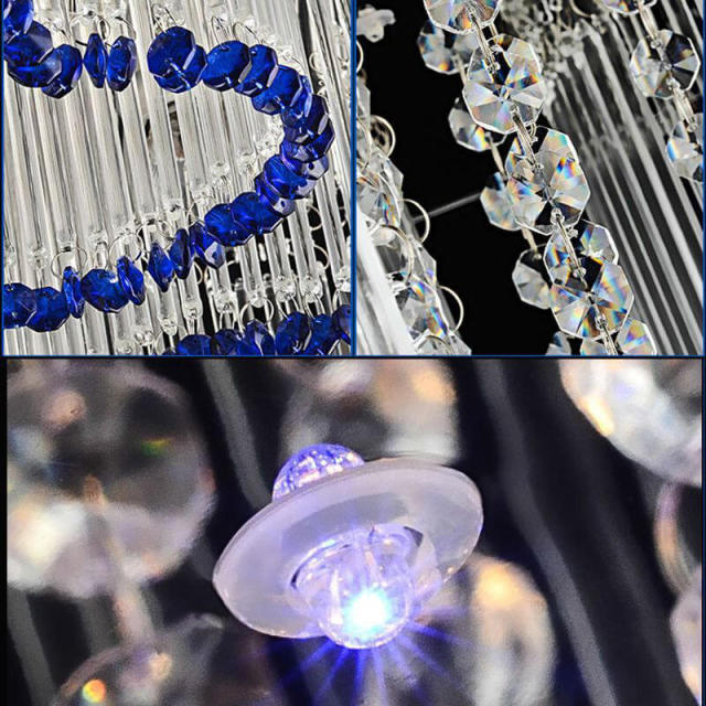 Romantic Living Room Blue Crystal Ceiling Light Fashion Heart Shape Dining Room Ceiling Lamps Glass Sticks Bedroom Ceiling Lamp