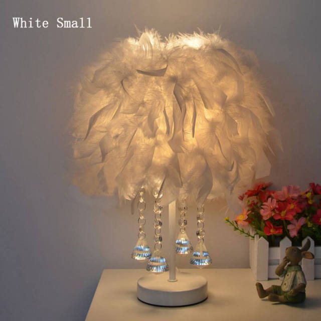 Modern Colored Feather Bedroom Bedsides Table Lights Wedding Crystal Hanging table Lamps Study Room Desk Lighting Fixtures