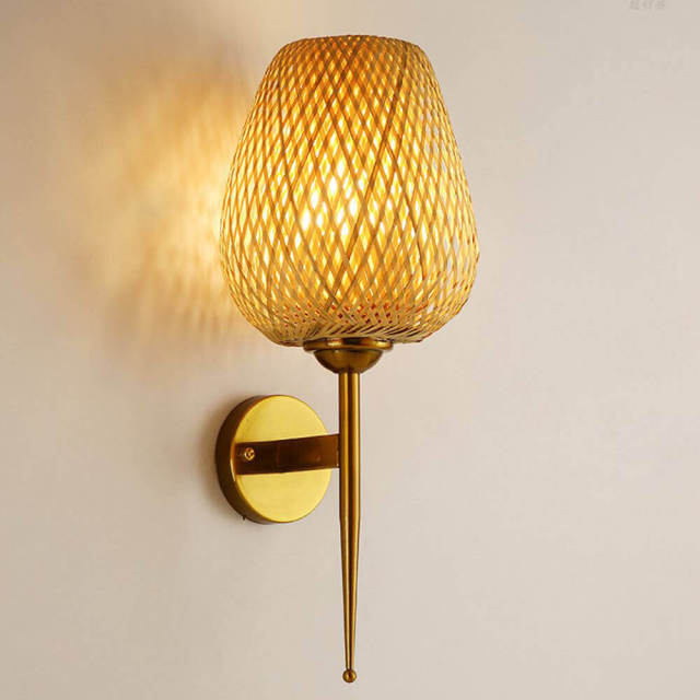 Southeast Asian Bamboo Corridor Torch Wall Lights Handmade Craft Hotel Stair Case Cup Shape Wall Sconces Hallway Bedroom Lamp